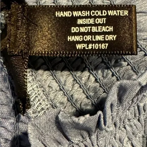 Aqua Ruffle Dress Smocked Short Sleeve Blue Swiss Dot Womens size Large - Picture 6 of 15